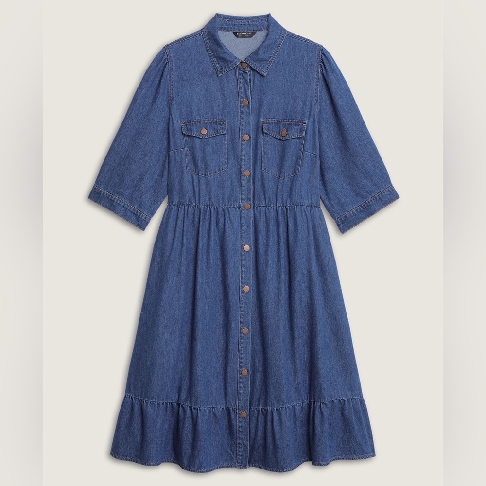 Denim Button-Down Midi Dress